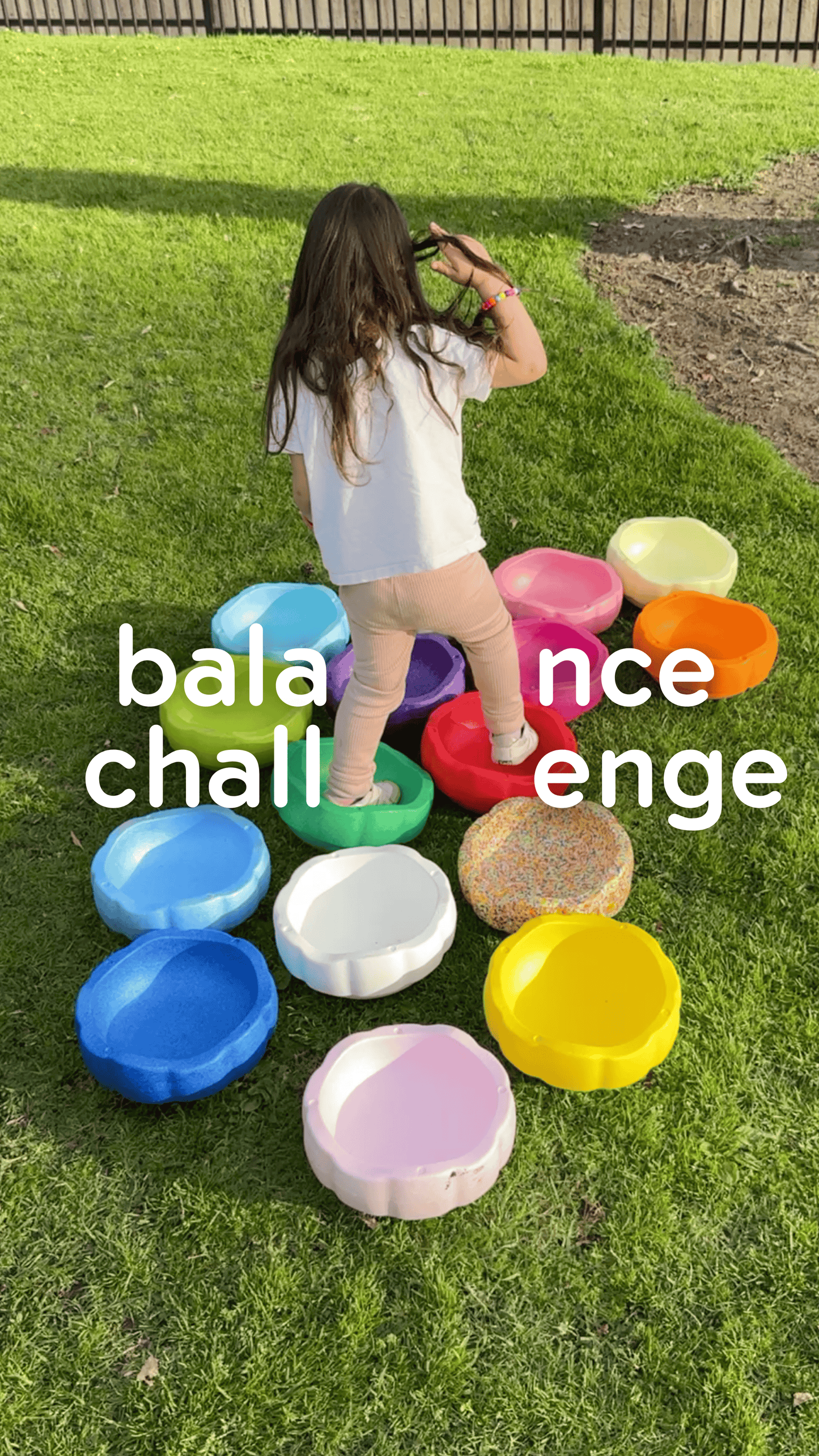 Colorful fun versatile stacking stones, stepping stones made out of lightweight Expended Polypropylene foam for kids for movement, open ended play, active learning, creativity, exercise, social development, motor development, cognitive development. can be combined with the balance board