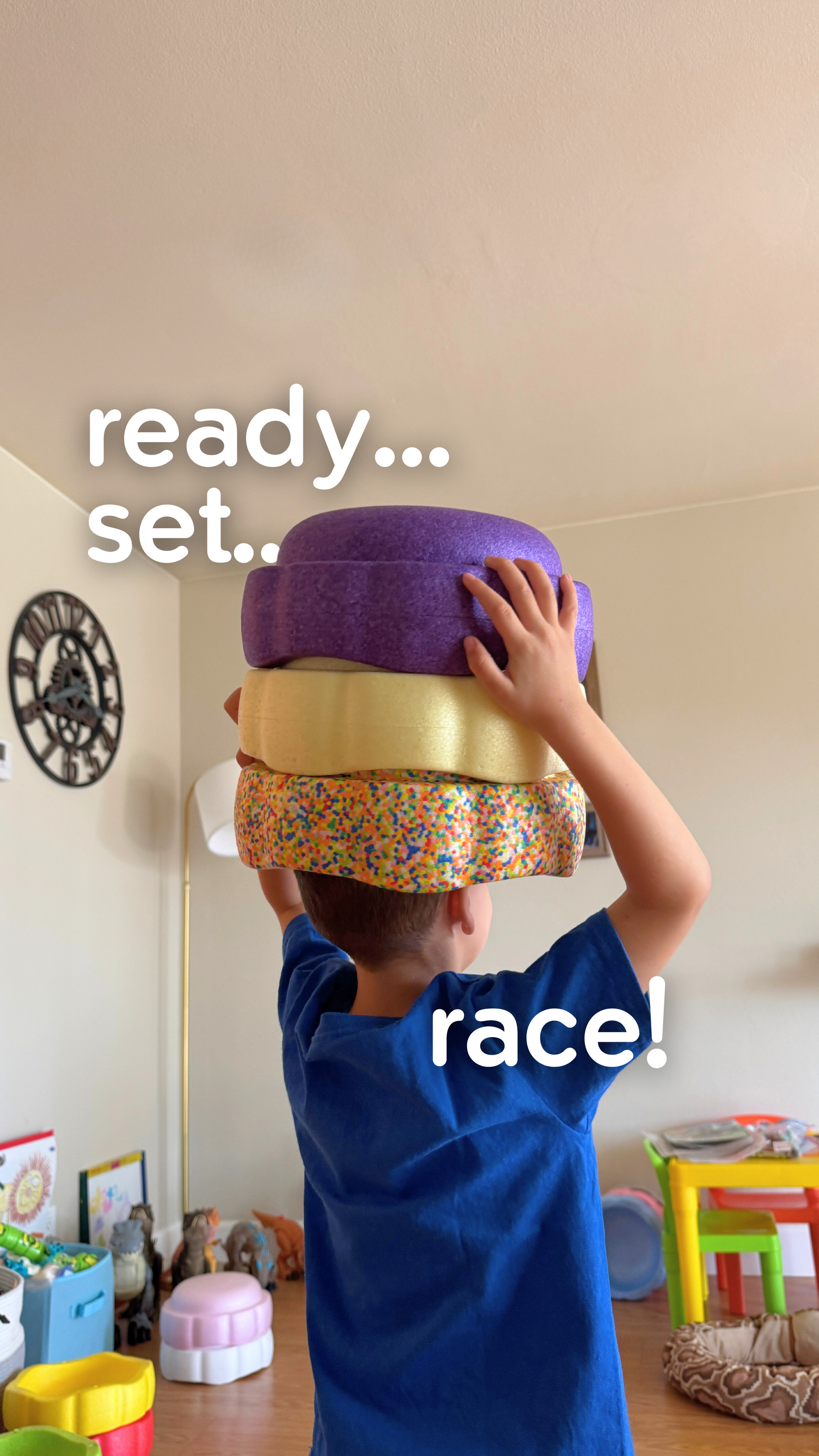 Colorful fun versatile stacking stones, stepping stones made out of lightweight Expended Polypropylene foam for kids for movement, open ended play, active learning, creativity, exercise, social development, motor development, cognitive development. can be combined with the balance board