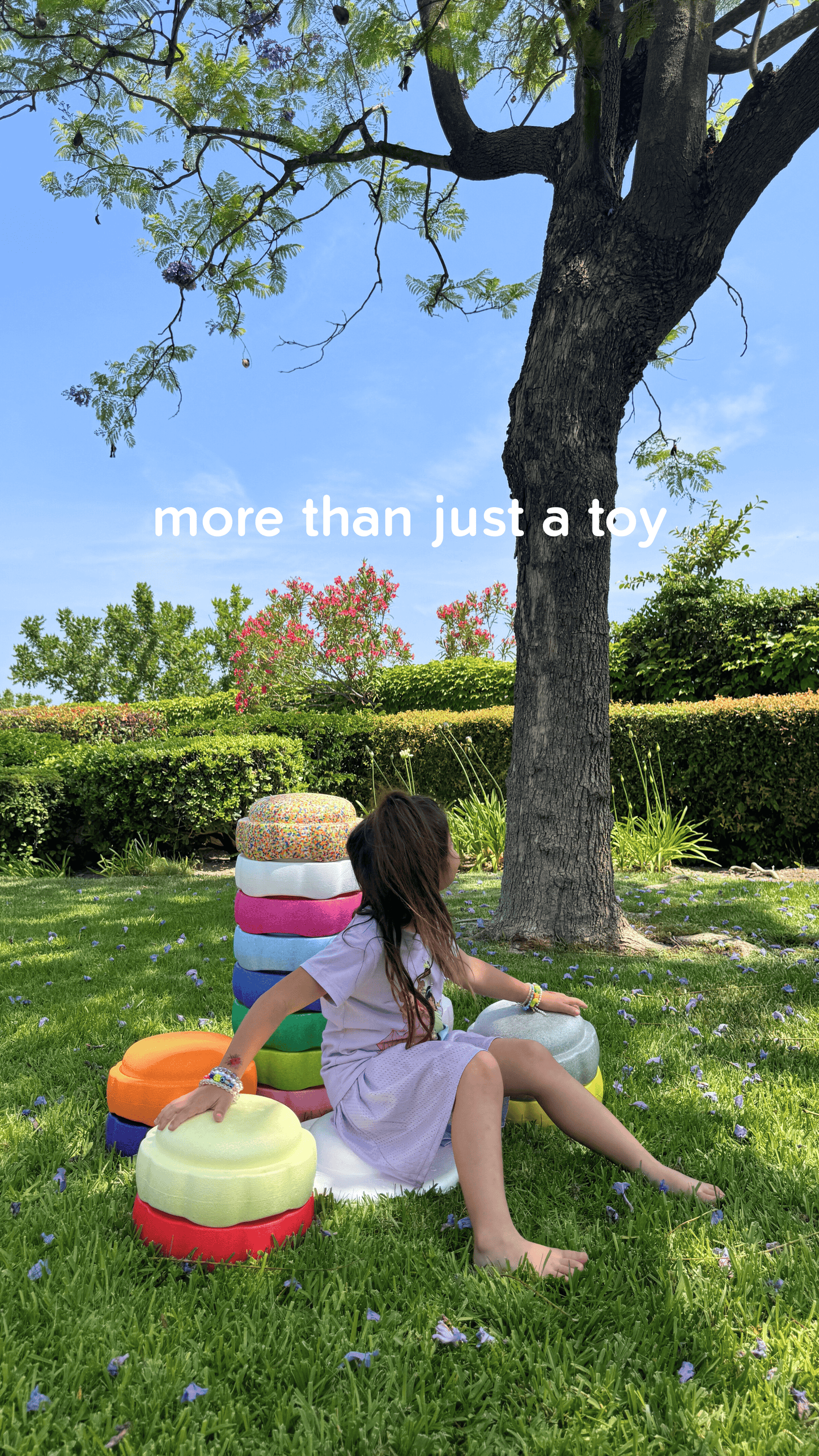 Colorful fun versatile stacking stones, stepping stones made out of lightweight Expended Polypropylene foam for kids for movement, open ended play, active learning, creativity, exercise, social development, motor development, cognitive development. can be combined with the balance board