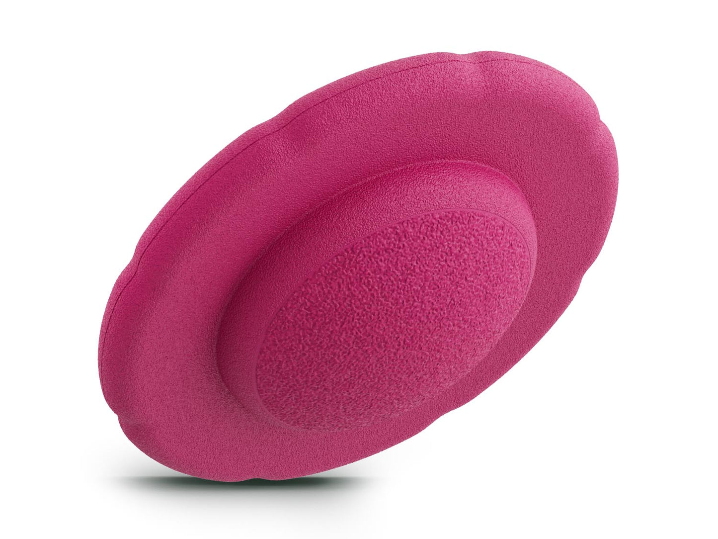 dragon fruit balance board for workout, exercise, movement, and active play for kids. Used for yoga and physical therapy. Raised edge for extra support. Can be combined with the stacking stones. made of 100% Expended Polypropylene.