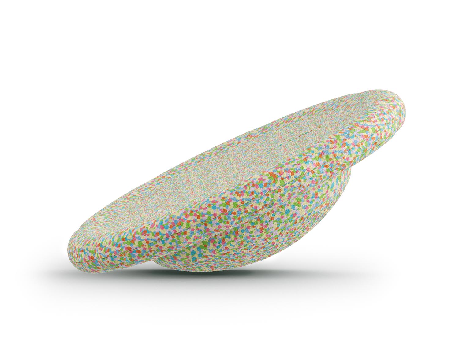multicolored balance board for workout, exercise, movement, and active play for kids. Used for yoga and physical therapy. Raised edge for extra support. Can be combined with the stacking stones. made of 100% Expended Polypropylene.