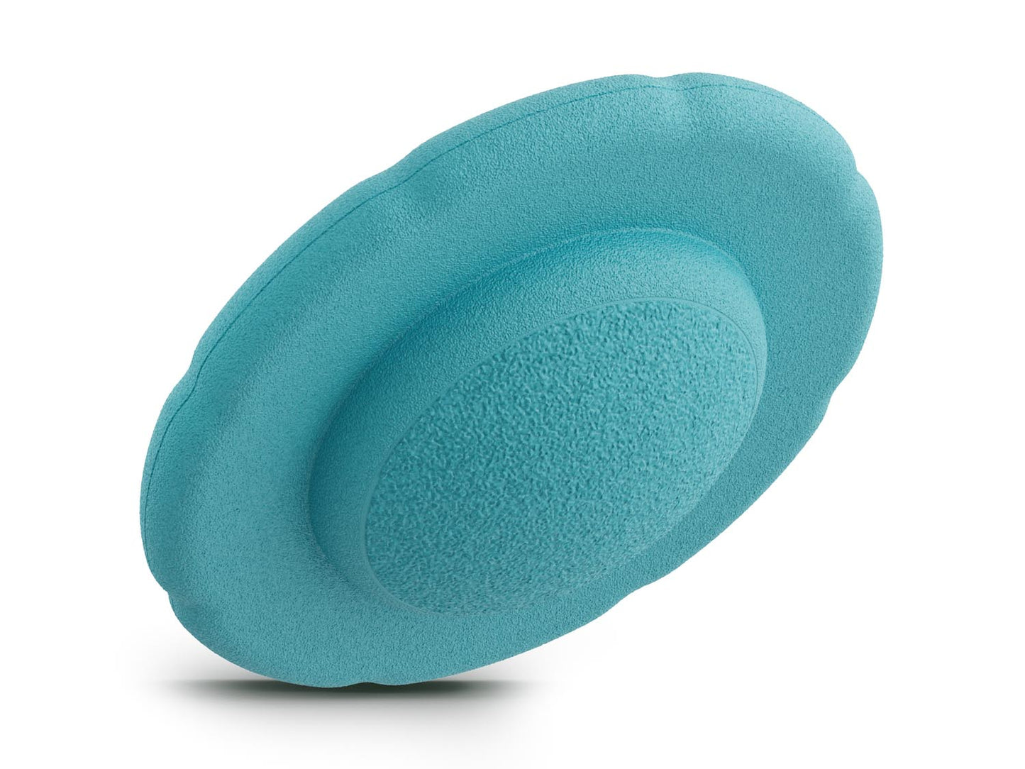 turquoise balance board for workout, exercise, movement, and active play for kids. Used for yoga and physical therapy. Raised edge for extra support. Can be combined with the stacking stones. made of 100% Expended Polypropylene.