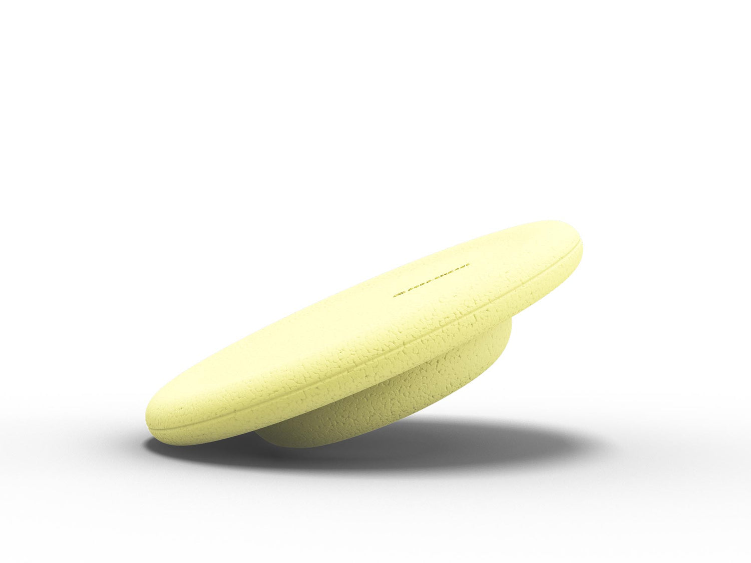 Pastel yellow lightweight balance board for workout and active play for kids. Combined with the stacking stones. Used for yoga and physical therapy. 