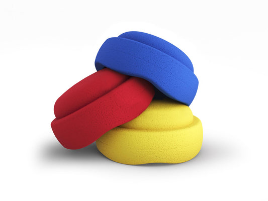 Primary Colorburst Pebblestones Set of 3. Fun stacking stones set made out of lightweight foam for kids for movement, open ended play, active learning, creativity, fun, workout, yoga.