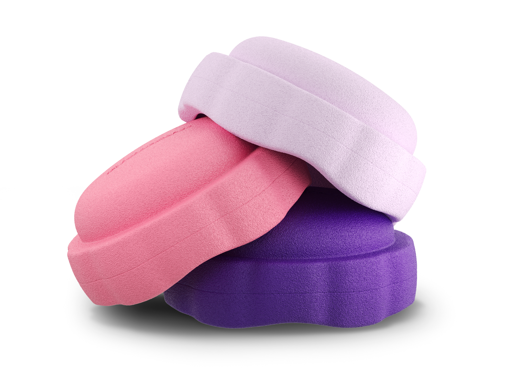 set of 3 light pink, pink, purple colors versatile fun stacking stones, stepping stones made out of lightweight Expended Polypropylene foam for kids for movement, open ended play, active learning, creativity, exercise, social development, motor development, cognitive development. can be combined with the balance board.