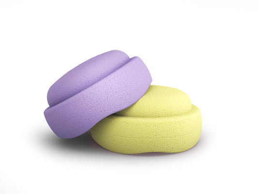 Lavender Lemonade Pebblestones Set of 2. Fun stacking stones set made out of lightweight foam for kids for movement, open ended play, active learning, creativity, fun, workout, yoga.