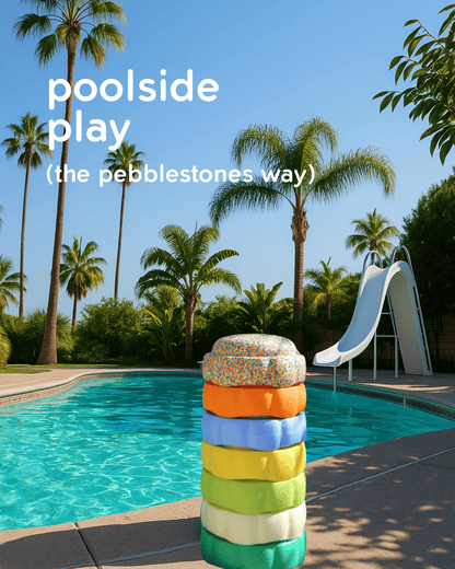 Colorful fun versatile stacking stones, stepping stones made out of lightweight Expended Polypropylene foam for kids for movement, open ended play, active learning, creativity, exercise, social development, motor development, cognitive development. can be combined with the balance board