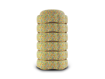 set of 6 bright multicolor versatile fun stacking stones, stepping stones made out of lightweight Expended Polypropylene foam for kids for movement, open ended play, active learning, creativity, exercise, social development, motor development, cognitive development. can be combined with the balance board.