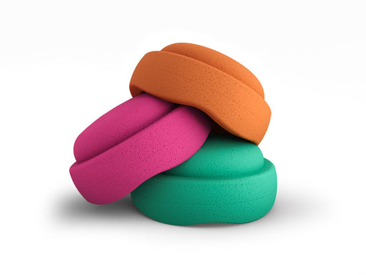 Mango Tango Pebblestones Set of 3. Fun stacking stones set made out of lightweight foam for kids for movement, open ended play, active learning, creativity, fun, workout, yoga.