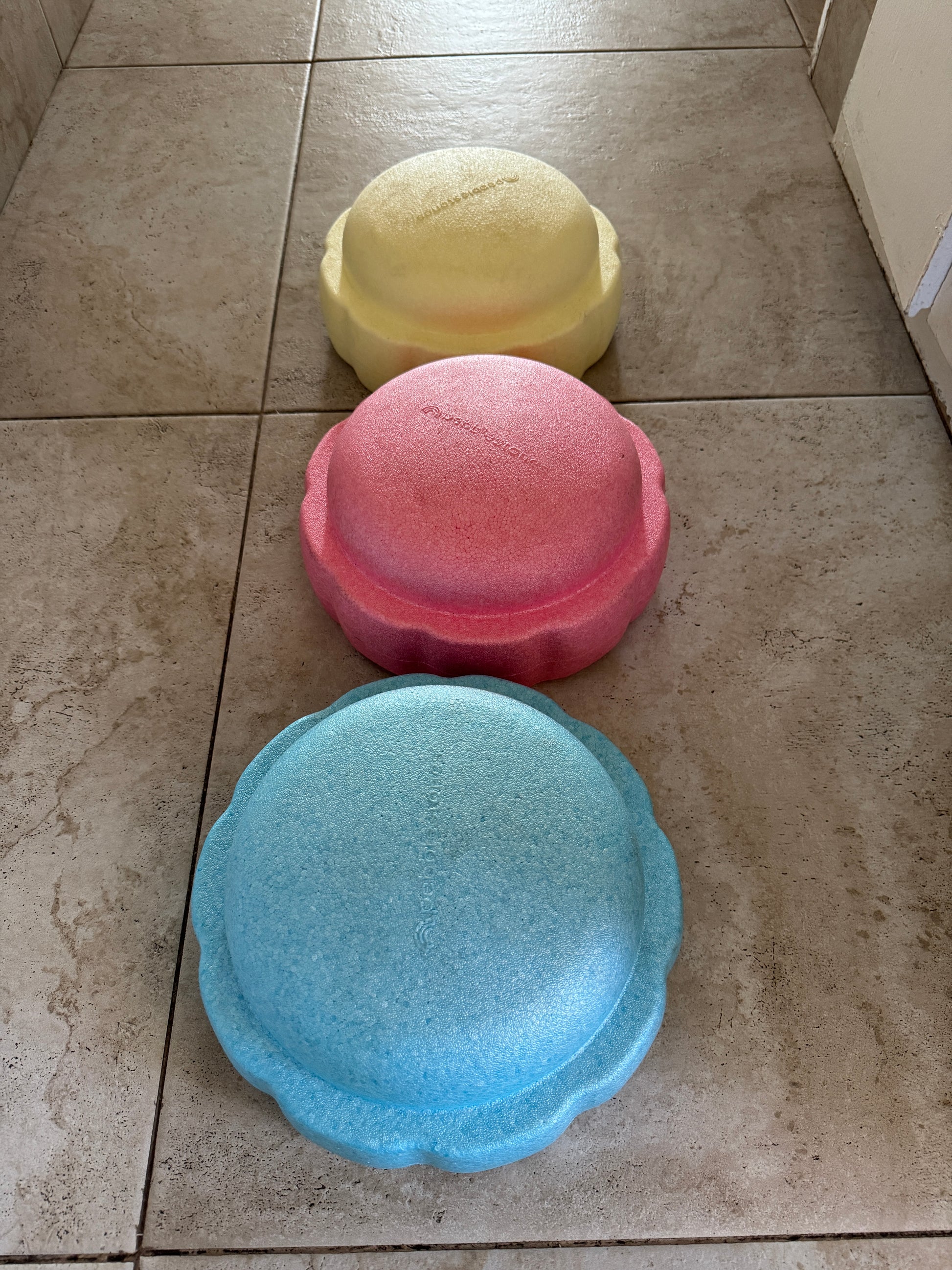 Colorful fun versatile stacking stones, stepping stones made out of lightweight Expended Polypropylene foam for kids for movement, open ended play, active learning, creativity, exercise, social development, motor development, cognitive development. can be combined with the balance board