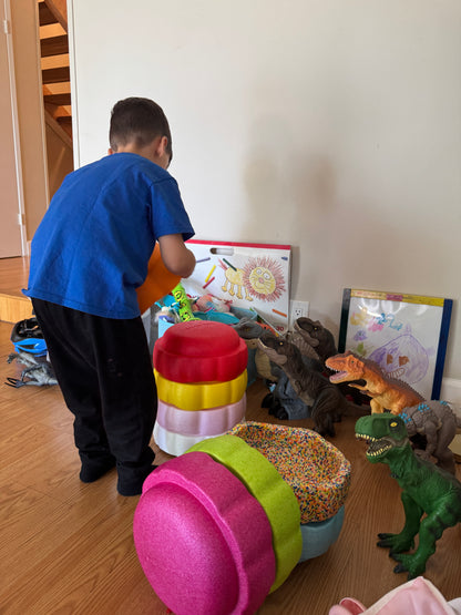 Colorful fun versatile stacking stones, stepping stones made out of lightweight Expended Polypropylene foam for kids for movement, open ended play, active learning, creativity, exercise, social development, motor development, cognitive development. can be combined with the balance board
