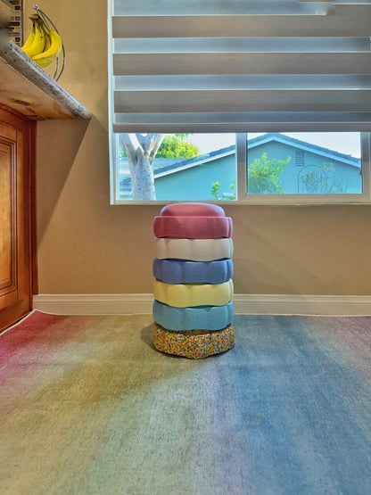 Colorful fun versatile stacking stones, stepping stones made out of lightweight Expended Polypropylene foam for kids for movement, open ended play, active learning, creativity, exercise, social development, motor development, cognitive development. can be combined with the balance board