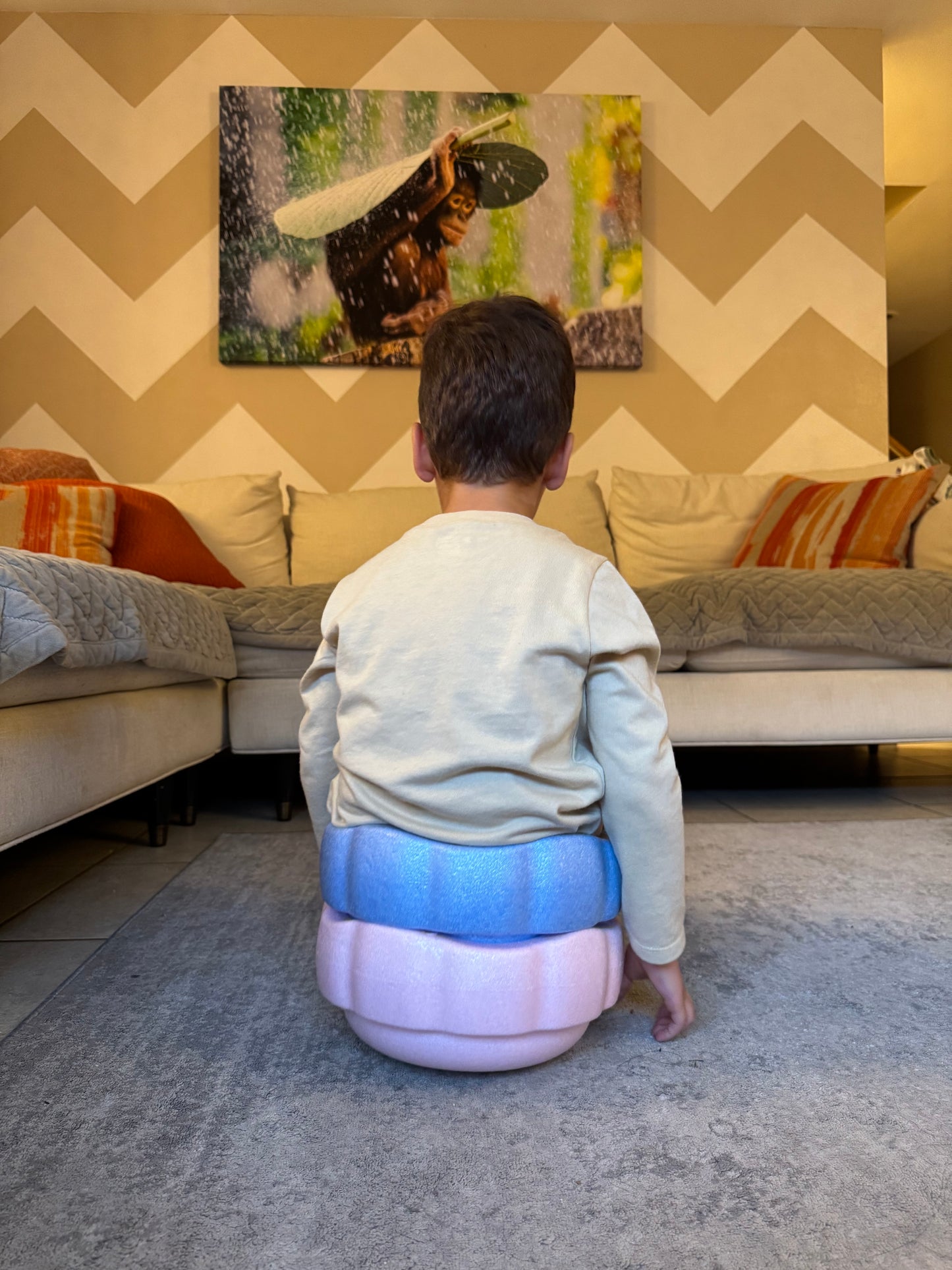 Colorful fun versatile stacking stones, stepping stones made out of lightweight Expended Polypropylene foam for kids for movement, open ended play, active learning, creativity, exercise, social development, motor development, cognitive development. can be combined with the balance board