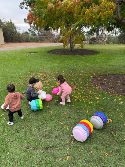 Colorful fun versatile stacking stones, stepping stones made out of lightweight Expended Polypropylene foam for kids for movement, open ended play, active learning, creativity, exercise, social development, motor development, cognitive development. can be combined with the balance board