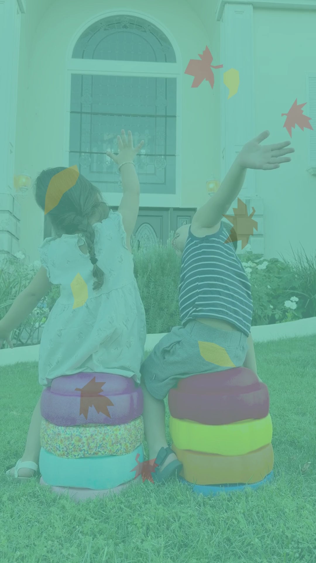 Colorful fun versatile stacking stones, stepping stones made out of lightweight Expended Polypropylene foam for kids for movement, open ended play, active learning, creativity, exercise, social development, motor development, cognitive development. can be combined with the balance board