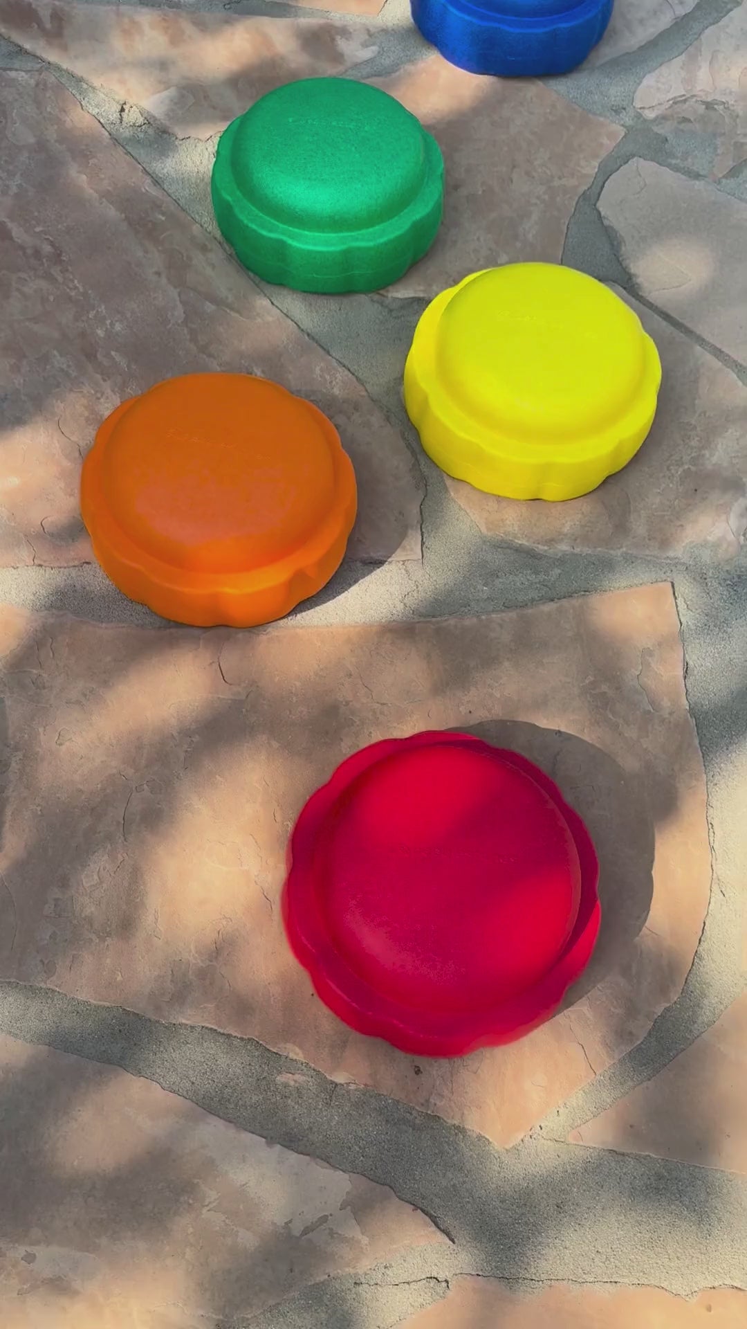 Colorful fun versatile stacking stones, stepping stones made out of lightweight Expended Polypropylene foam for kids for movement, open ended play, active learning, creativity, exercise, social development, motor development, cognitive development. can be combined with the balance board