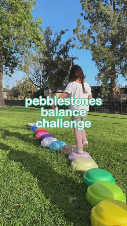 Colorful fun versatile stacking stones, stepping stones made out of lightweight Expended Polypropylene foam for kids for movement, open ended play, active learning, creativity, exercise, social development, motor development, cognitive development. can be combined with the balance board