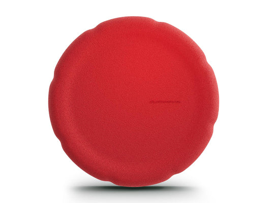 red balance board for workout, exercise, movement, and active play for kids. Used for yoga and physical therapy. Raised edge for extra support. Can be combined with the stacking stones. made of 100% Expended Polypropylene.