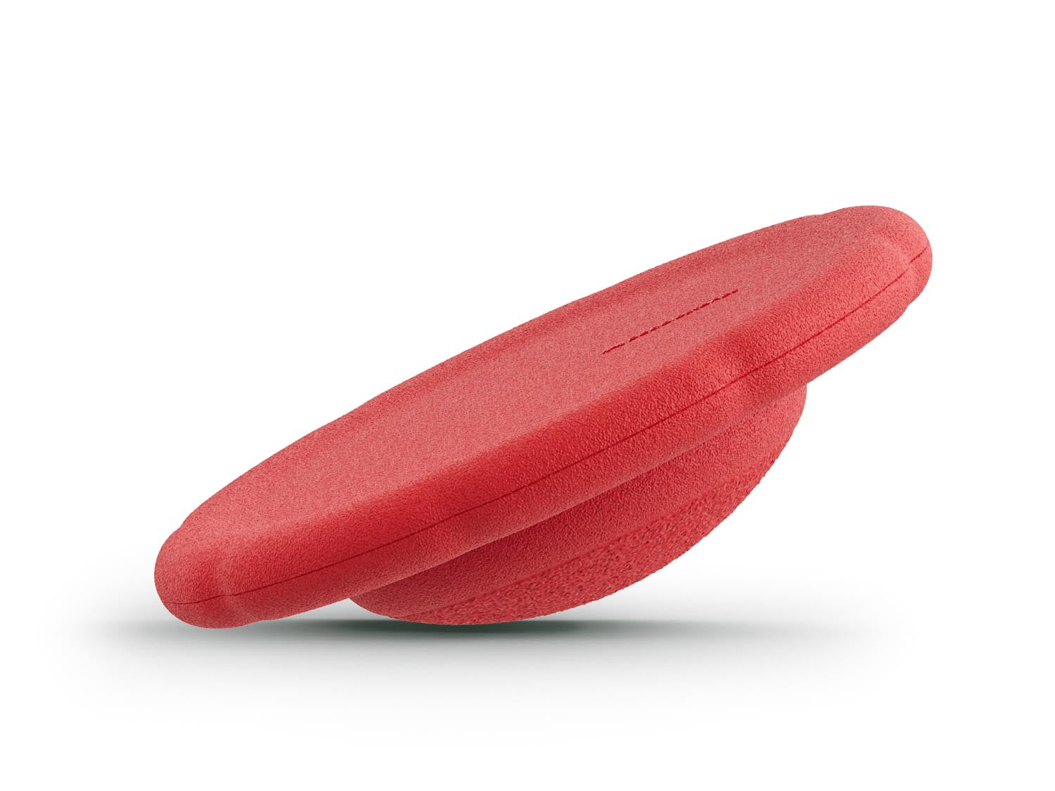 red balance board for workout, exercise, movement, and active play for kids. Used for yoga and physical therapy. Raised edge for extra support. Can be combined with the stacking stones. made of 100% Expended Polypropylene.
